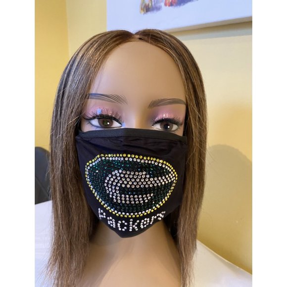 Green Bay Packers Bling Face Mask Front Logo - Picture 2 of 10